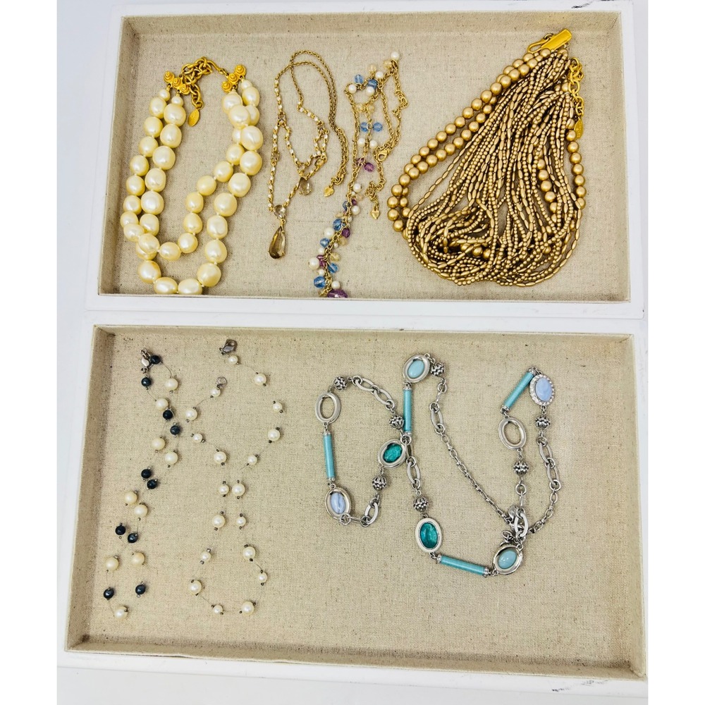 Carolee Gold & Silver Tone Pearl ,Turquoise Crystal Necklace lot of 7